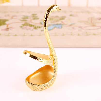 Coffee Spoon Set with Swan Base Holder, Metal Swan Base Holder Spoon Organizer with 6 Spoons, Small Delicate Spoons for Coffee Fruit Dessert Ice Cream Cake (Gold)