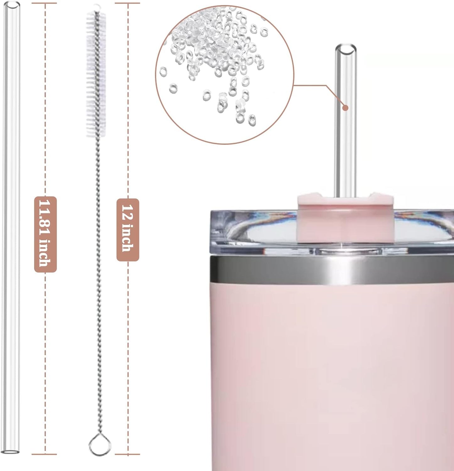 Stanley Replacement Straws - 6 Pack Reusable Straws with Cleaning Brush | 12 Inch Clear Plastic