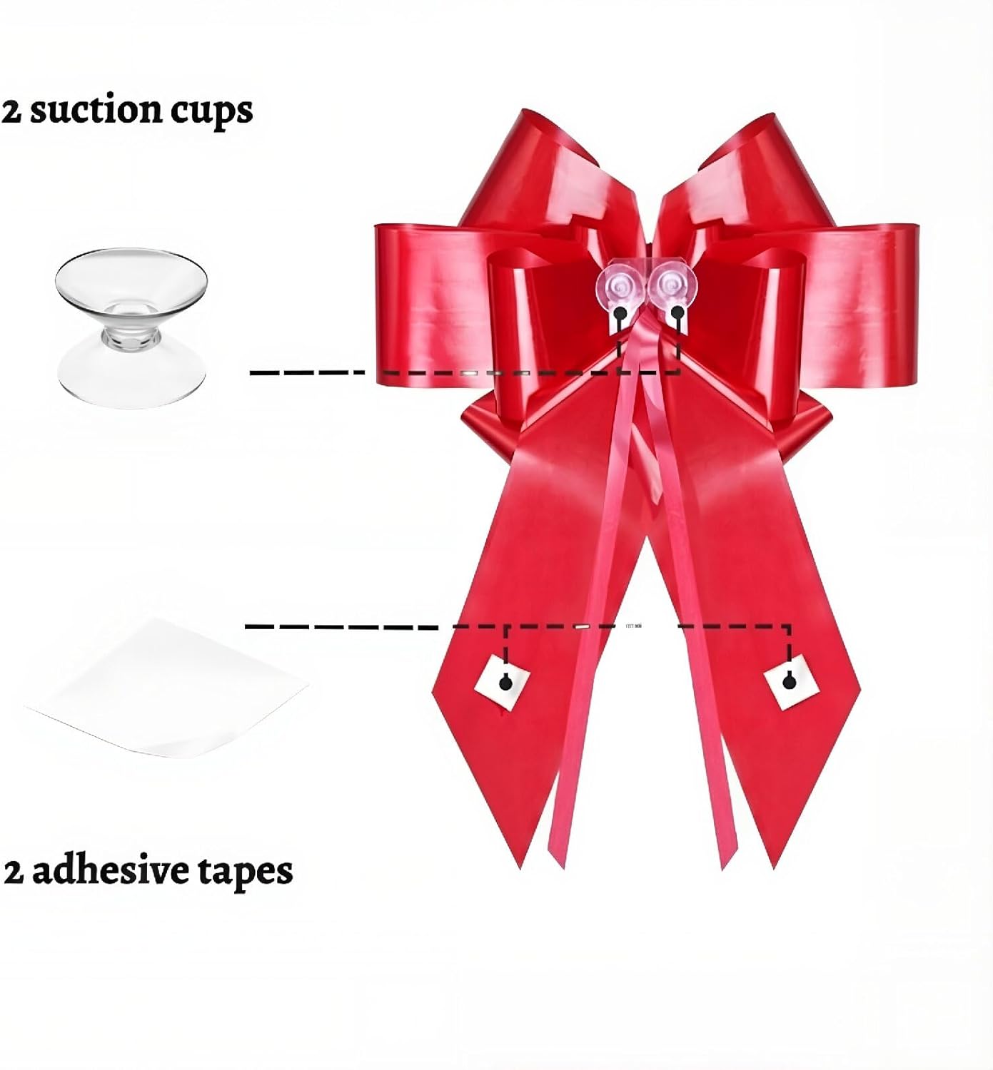 Skiennix 30 Inch Large Red Car Bow - Easy Assemble Gift Bow with Suction Cups & Adhesive Stickers for Weddings & Birthdays