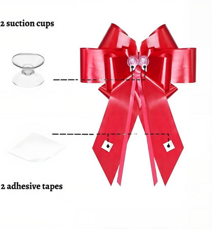 Skiennix 30 Inch Large Red Car Bow - Easy Assemble Gift Bow with Suction Cups & Adhesive Stickers for Weddings & Birthdays