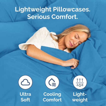 Skiennix Body Pillowcases Set of 4 | Soft & Breathable 20x54 Long Pillow Covers - Denim Blue, Machine Washable