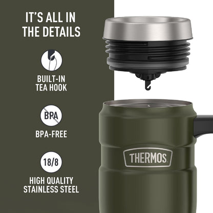 THERMOS Stainless King Travel Mug - 16oz Army Green | Vacuum-Insulated, Leak-Proof & Sweat-Proof Coffee Tumbler