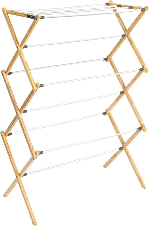 Household Essentials X-Frame Clothes Drying Rack - Sturdy Wood Frame, 23.8 Feet Hanging Space, Natural Finish