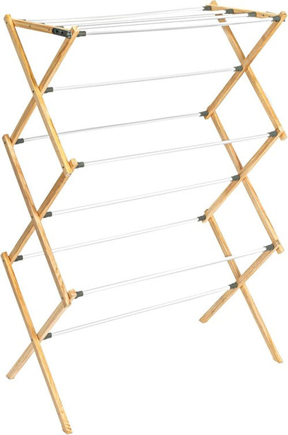 Household Essentials X-Frame Clothes Drying Rack - Sturdy Wood Frame, 23.8 Feet Hanging Space, Natural Finish