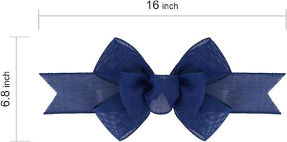 Meseey Navy Blue Wired Ribbon - 2 Pcs Handmade Burlap Bows for Wreaths & Gift Wrapping