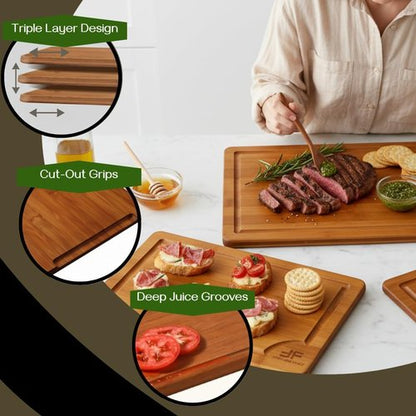 Bamboo Cutting Board Set by [Brand Name] - 3-Piece Wooden Chopping Boards with Juice Grooves & Handles