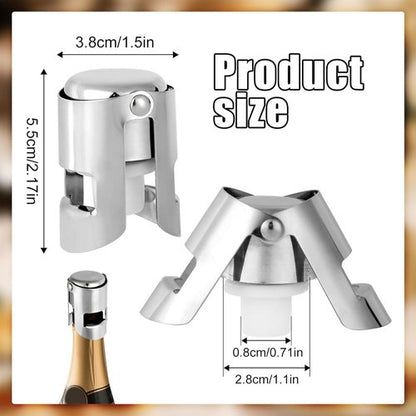 2pcs Champagne Stoppers, Stainless Steel Sparkling Wine Glass Bottle Save Sealer with Locking Clamp Leak-Proof Reusable Champagne Cork for Prosecco Cava Keep Bubbles Fresh