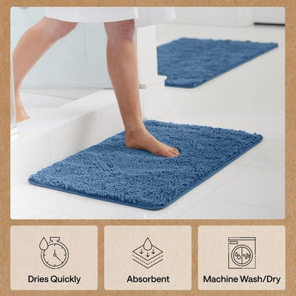 GORILLA GRIP Bath Rug Mat - Soft Absorbent Chenille | Quick-Dry Microfiber, 60x24, Blue