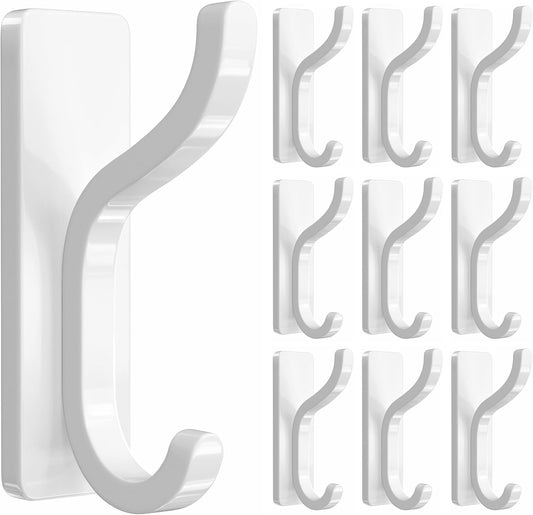 Pickpiff Adhesive Wall Coat Hooks - Heavy-Duty Stick-On Metal Hangers for Towels, Bags & Clothes | 10 Pack, White