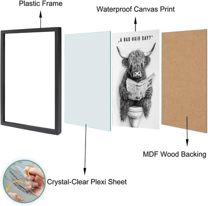 Orvannaatr Highland Cow Wall Art - Humorous Sketch of Cow on Toilet | Fun Bathroom Décor