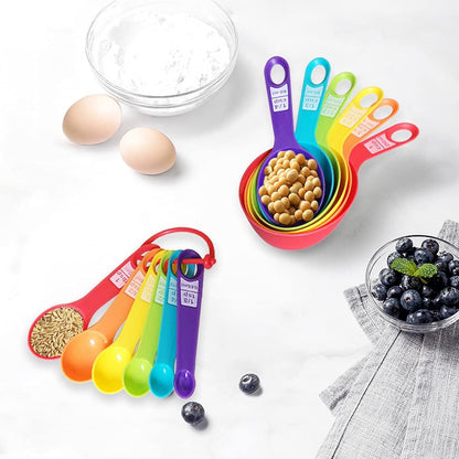 Skiennix 12-Piece Measuring Cups and Spoons Set - Durable, Dishwasher Safe Kitchen Tools in Vibrant Colors