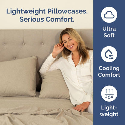 Skiennix Body Pillowcases Set of 2 | Soft 20x54 Long Pillow Covers for Side Sleepers - Wrinkle-Free, Machine Washable in Heathered Beige