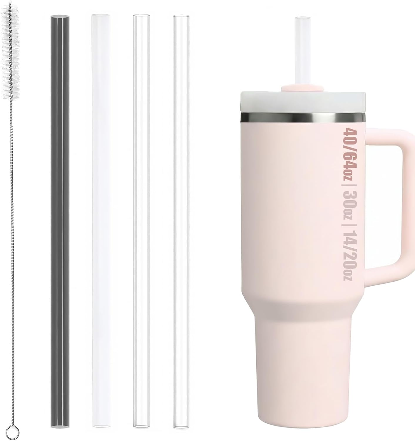 MOLOVA Reusable Straws for Stanley Cup | 4-Pack with Cleaning Brush, BPA Free & Dishwasher Safe - Clear/White/Black