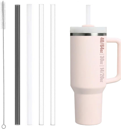 MOLOVA Reusable Straws for Stanley Cup | 4-Pack with Cleaning Brush, BPA Free & Dishwasher Safe - Clear/White/Black