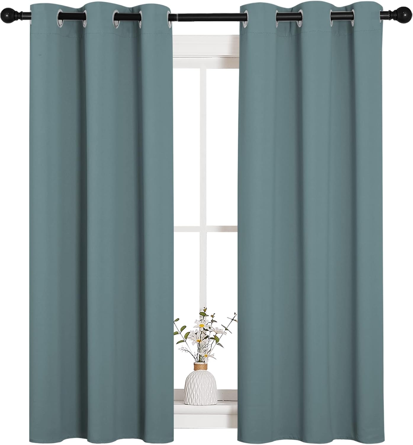 NICETOWN Blackout Curtains - Noise Reducing Thermal Insulated Drapes for Small Windows | Greyish Blue, 2 Panels (W34 x L54-Inch)