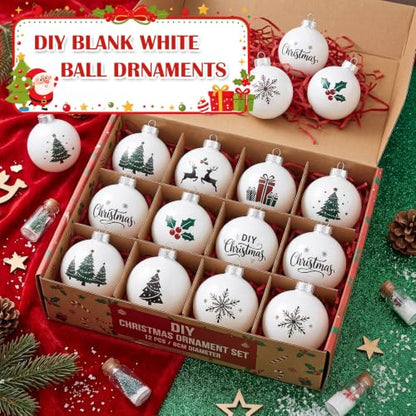 36 Pcs DIY White Christmas Ornaments 4 Inch Matte Holiday Decor