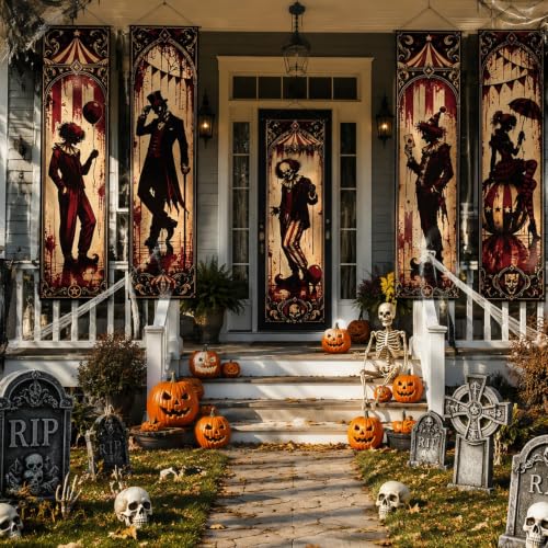 Halloween Clown Banner Set - 5pcs Gothic Circus Wall Decorations, Spooky Party Decor