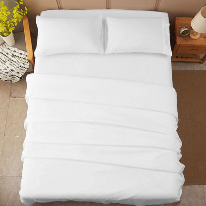 SONORO KATE Bed Sheet Set Super Soft Microfiber 1800 Thread Count Luxury Egyptian Sheets 16-Inch Deep Pocket Wrinkle and Hypoallergenic-4 Piece(Queen White)