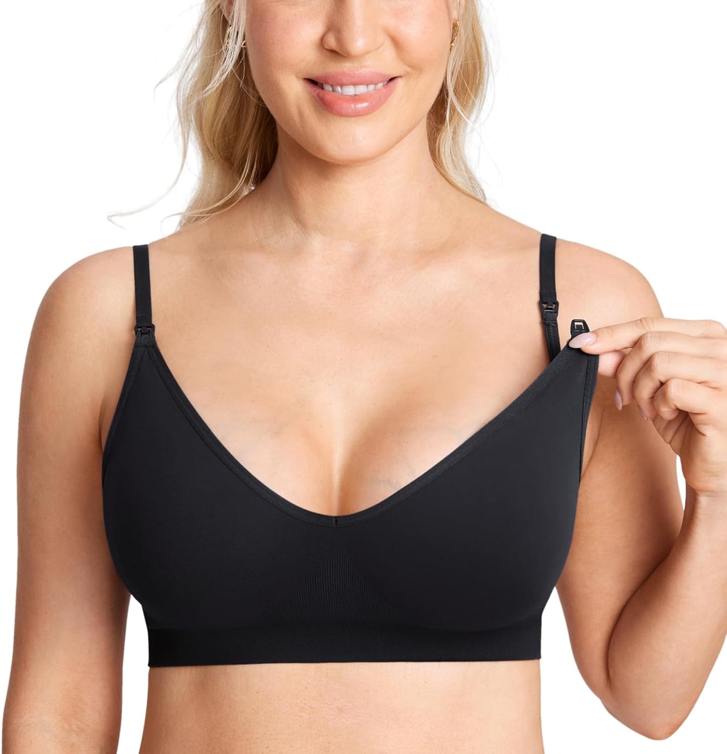 MOMANDA Nursing Bra - Seamless Wirefree Maternity Comfort | V Neck Design for Breastfeeding