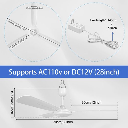 bestmoument 28-Inch Outdoor Ceiling Fan for Gazebo ，3-Speed 3-Timer，12V Remote Control ，Patio Pergola (with 9.8 feet Extension Cord)