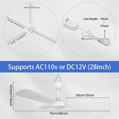 bestmoument 28-Inch Outdoor Ceiling Fan for Gazebo ，3-Speed 3-Timer，12V Remote Control ，Patio Pergola (with 9.8 feet Extension Cord)