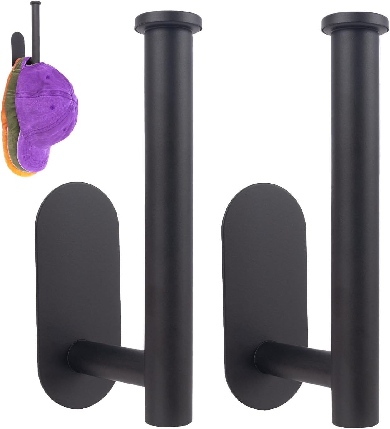 Skiennix Hat Racks - 2 Pack Stainless Steel Adhesive Hooks for Wall | Multi-Function Organizer in Black