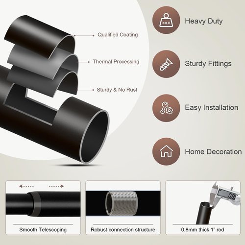 Lootkell Black Curtain Rods for Windows 48 to 84 Inches Adjustable Heavy Duty 1" Diameter Window Curtain Rod with Decorative Finials for Outdoor Farmhouse Bedroom Kitchen Living Room