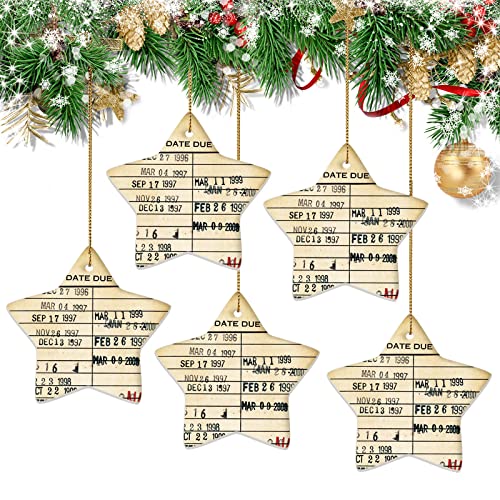 Star Library Due Date Card Ornament - Set of 5 Book Club Gifts with Velvet Pouches