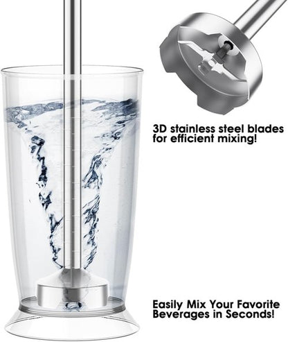 Blackcow Corded Immersion Blender - Stainless Steel Handheld Mixer with 12-Speed & Turbo for Smoothies, Soups, and Baby Food