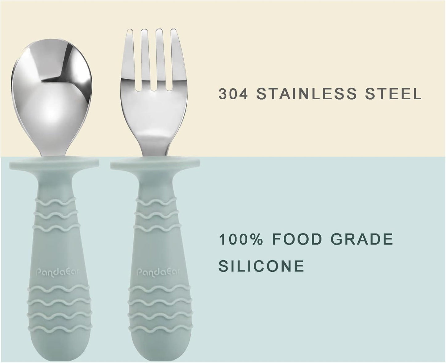 PandaEar Baby Toddler Utensils Set - BPA-Free Silicone & Stainless Steel Forks and Spoons