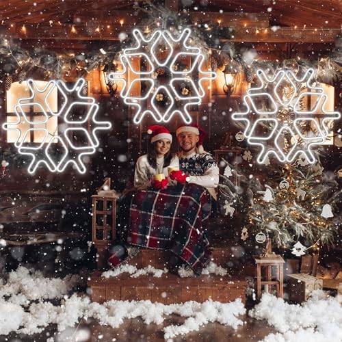 Large LED Snowflake Lights 24 Inch Set of 3 Christmas Decor White Variation