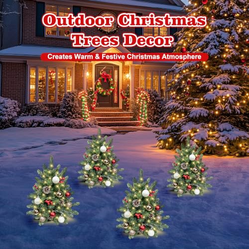 Conical 24-Inch Outdoor Christmas Topiary Trees Set with Lights - 4 Pack