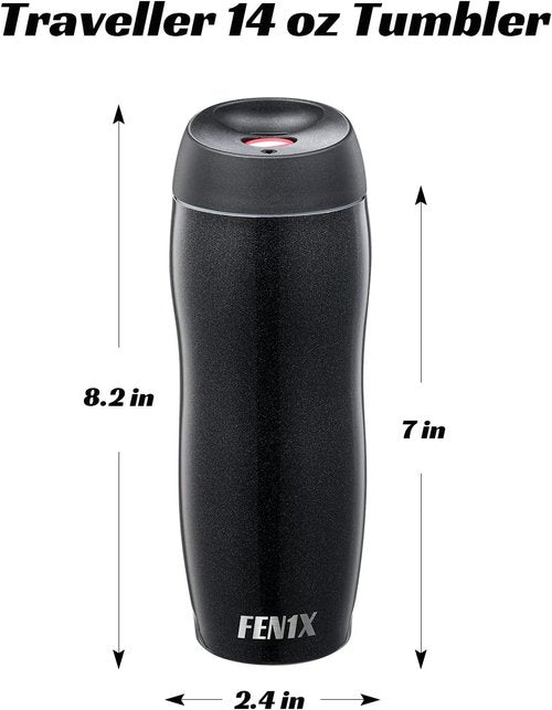 FEN1X Insulated Tumbler - 14 oz Stainless Steel Travel Coffee Mug with Leak-Proof Lid | Glitter Black