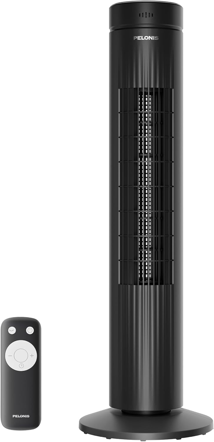 PELONIS 30-Inch Oscillating Tower Fan for Bedroom – 3 Speed, Quiet Tower Fan with Remote ControL, Small Fan, 7-Hour Timer – ETL Certified, Black