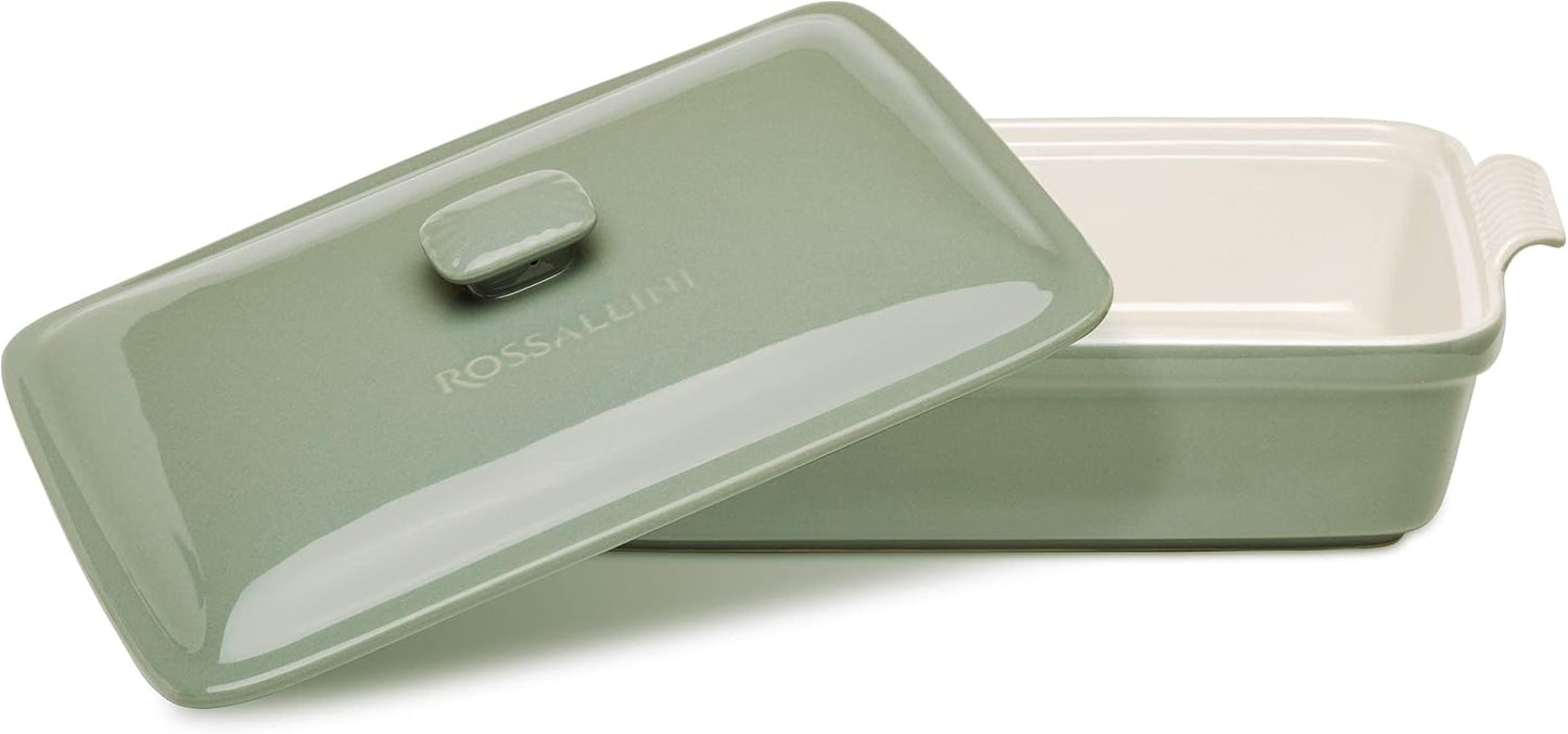 ROSSALLINI Stoneware Casserole Dish Set - Extra Large 4.23 Quart with Lid | 13x9 Inch in Verde Salvia (Sage Green)