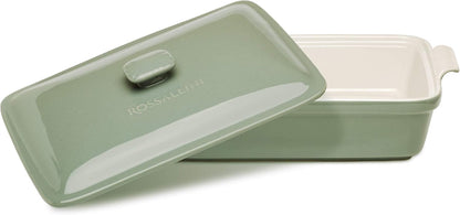 ROSSALLINI Stoneware Casserole Dish Set - Extra Large 4.23 Quart with Lid | 13x9 Inch in Verde Salvia (Sage Green)