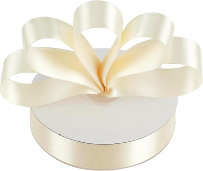 MEEDEE Ivory Double-Faced Satin Ribbon - 1 Inch x 50 Yards for Crafts, Weddings & Holiday Decor
