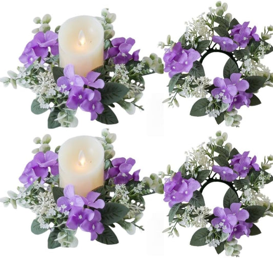 Regine Switzerland Candle Rings - Artificial Hydrangea & Eucalyptus Wreaths for Boho Decor | Purple