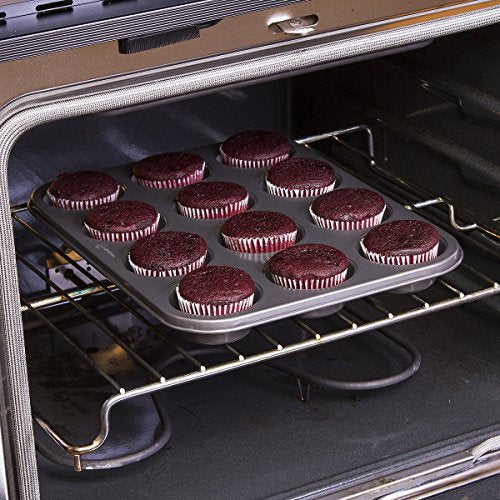 Ecolution Bakeins 12 Cup Muffin and Cupcake Pan – PFOA, BPA, and PTFE Free Non-Stick Coating – Heavy Duty Carbon Steel – Dishwasher Safe – Gray – 13.75” x 8.25” x 1.125”