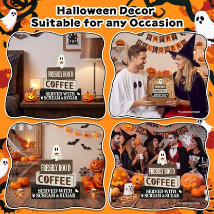 Oat Halloween Wooden Coffee Decor Set - Ghost & Slogan Farmhouse Holiday Decorations