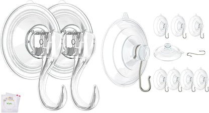 VIS'V Large Suction Cup Hooks - 2 Pcs Durable Hold with 10 Pcs Metal Hooks for Versatile Use