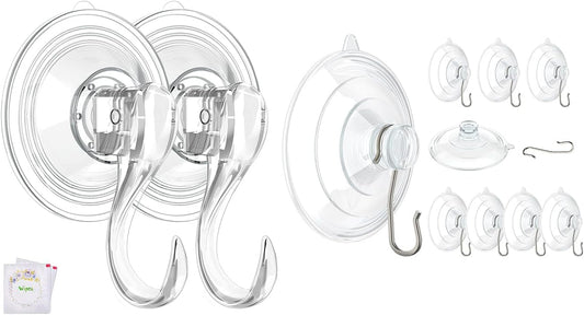 VIS'V Large Suction Cup Hooks - 2 Pcs Durable Hold with 10 Pcs Metal Hooks for Versatile Use