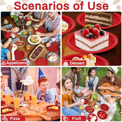 Heavy Duty Red Paper Plates 7 Inch - Pack of 50, Disposable Party Dinnerware