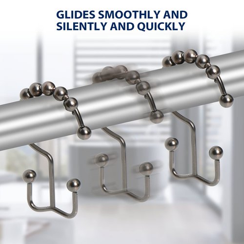 Gidse Shower Curtain Hooks,Sturdy Stainless Steel Double Sided Shower Hooks Rings for Bathroom Shower Curtain Rods Curtains Set of 12 Hooks - Bronze
