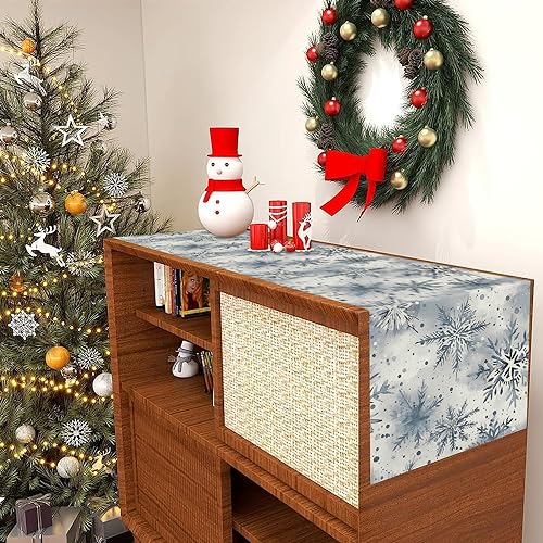 Winter Snowflake Christmas Table Runner 13 x 36 Inch Watercolor Farmhouse Decor