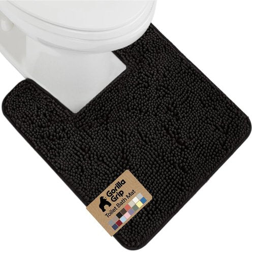 GORILLA GRIP Plush Absorbent Shaggy Chenille Bath Rug Mat for Square Toilet Base with Rubber Backing, Machine Washable Rugs, Soft Microfiber Contour Mats for Toilets, Bathroom Decor, Black