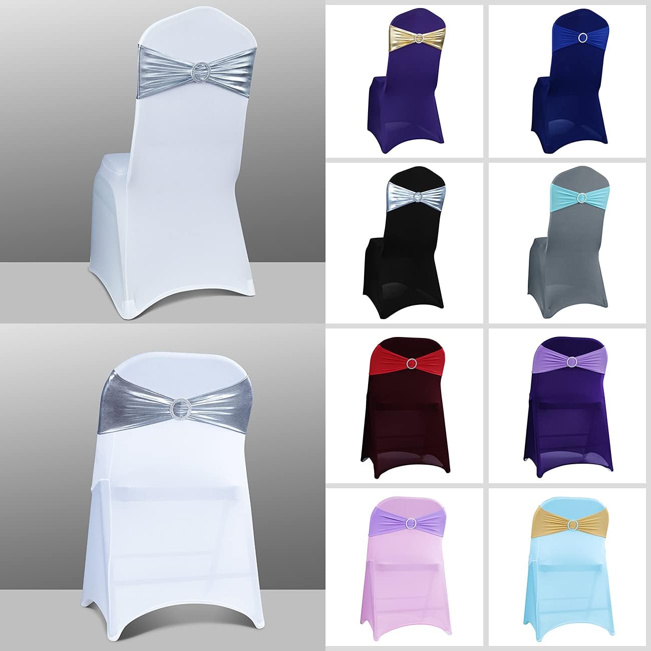 Babenest Spandex Chair Sashes - 30PCS Premium Stretch Covers with Buckle Slider | Metallic Silver for Weddings & Events