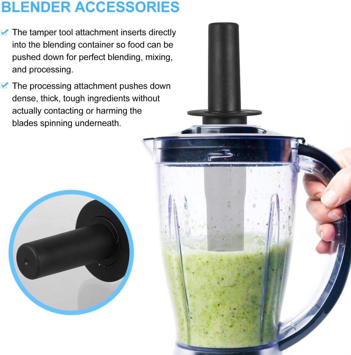 Ninja Universal Blender Tamper Stick Tool - 11.22 Inch Plastic Plunger for Smoothies & Blending