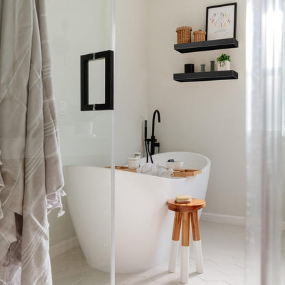 QEEIG Floating Bathroom Shelves - Stylish Wall-Mounted Storage | Set of 2, 15.7" x 6.7", Black