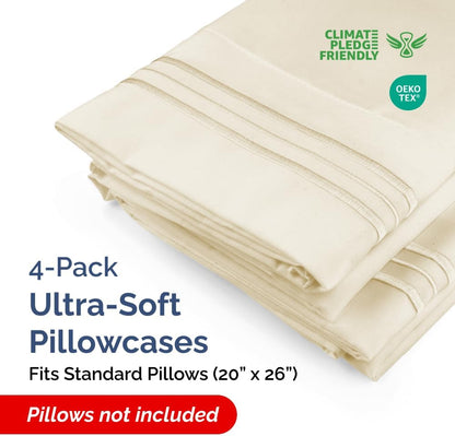 Skiennix Standard Pillow Cases Set of 4 - Ultra Soft Hotel Quality Covers - Machine Washable Off White